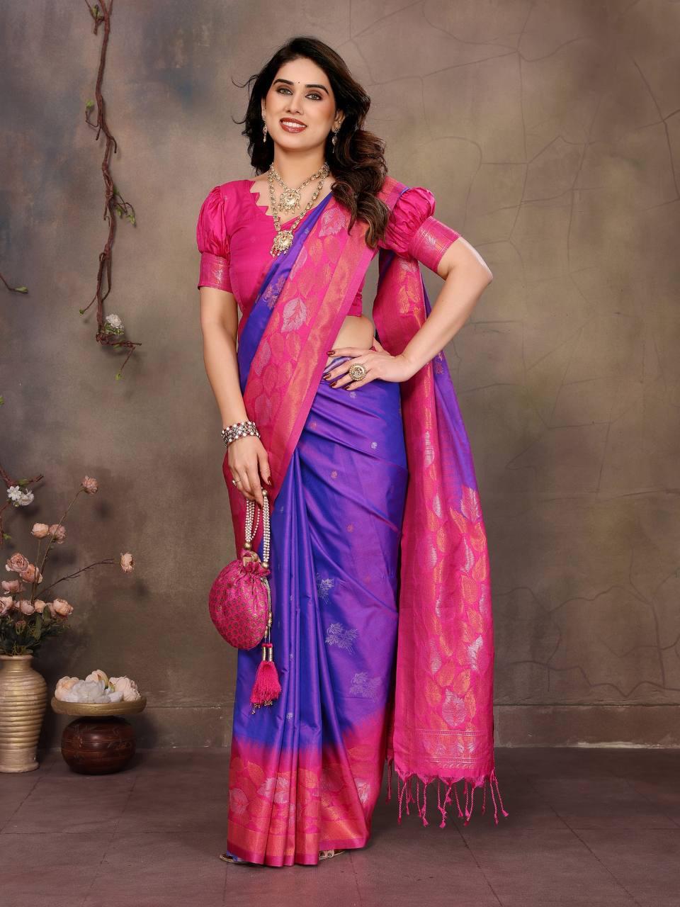 Elegant Purple Soft Banarasi Silk Saree With Exemplary Blouse Piece