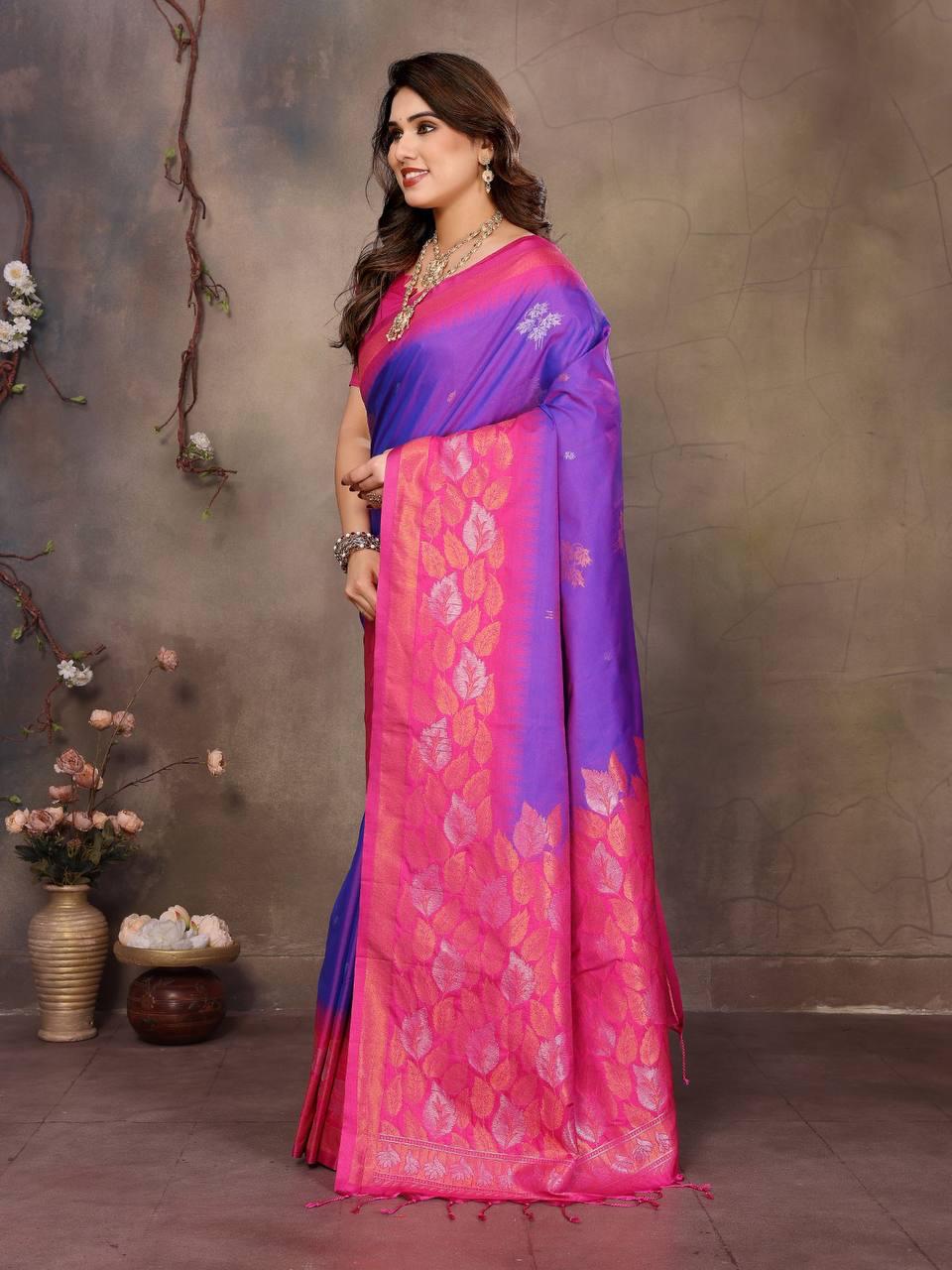 Elegant Purple Soft Banarasi Silk Saree With Exemplary Blouse Piece