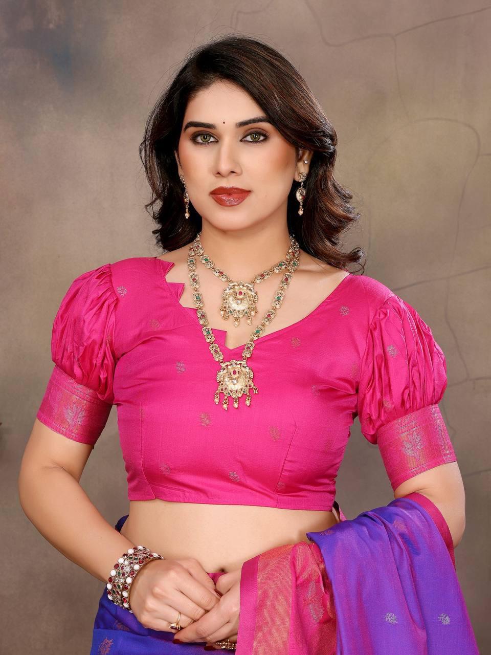 Elegant Purple Soft Banarasi Silk Saree With Exemplary Blouse Piece