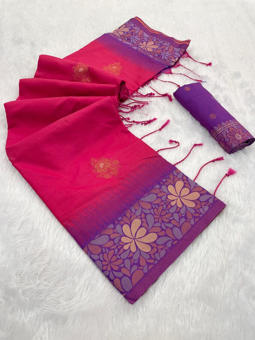 Stylish Dark Pink Soft Banarasi Silk Saree With Demesne Blouse Piece