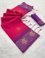 Stylish Dark Pink Soft Banarasi Silk Saree With Demesne Blouse Piece