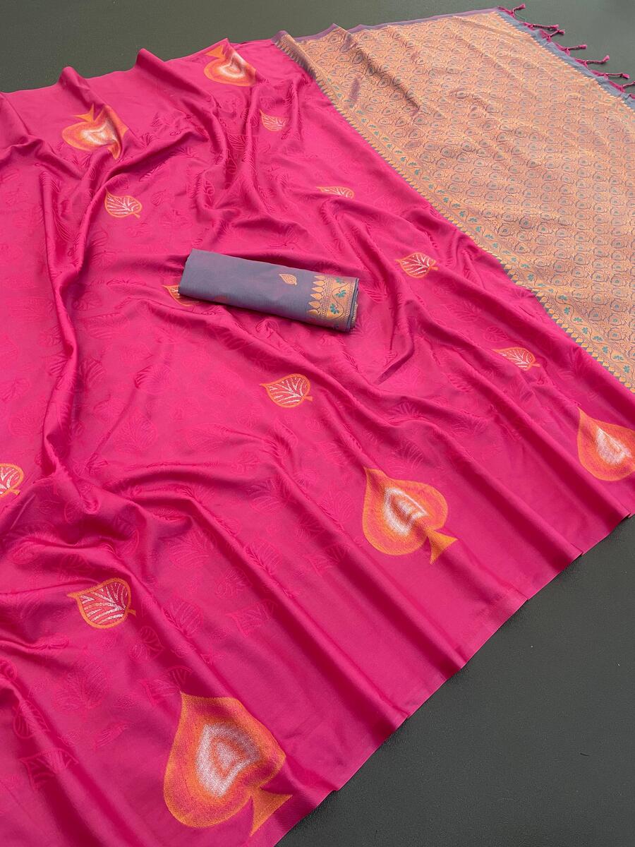 Denouement Dark Pink Soft Banarasi Silk Saree With Groovy Blouse Piece
