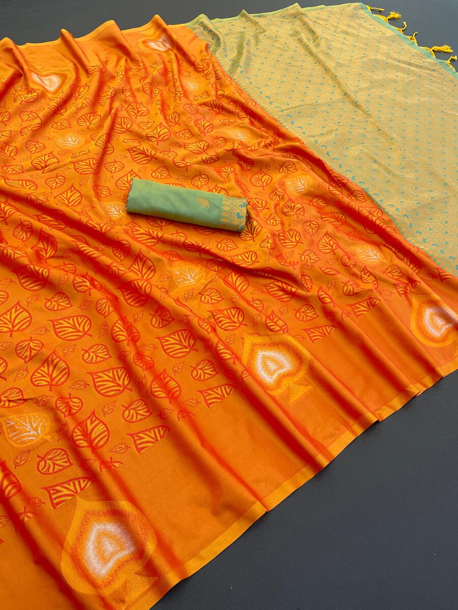Glorious Orange Soft Banarasi Silk Saree With Lassitude Blouse Piece