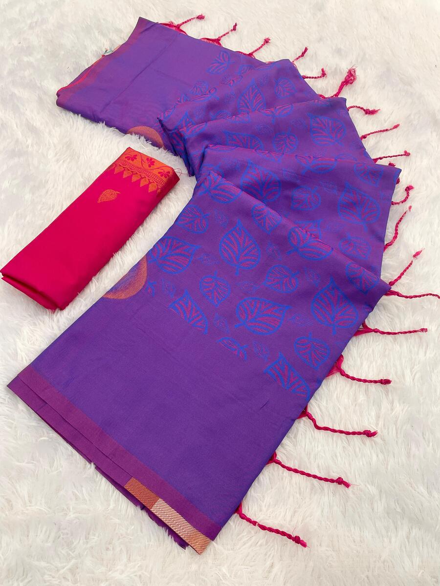 Arresting Purple Soft Banarasi Silk Saree With Engaging Blouse Piece