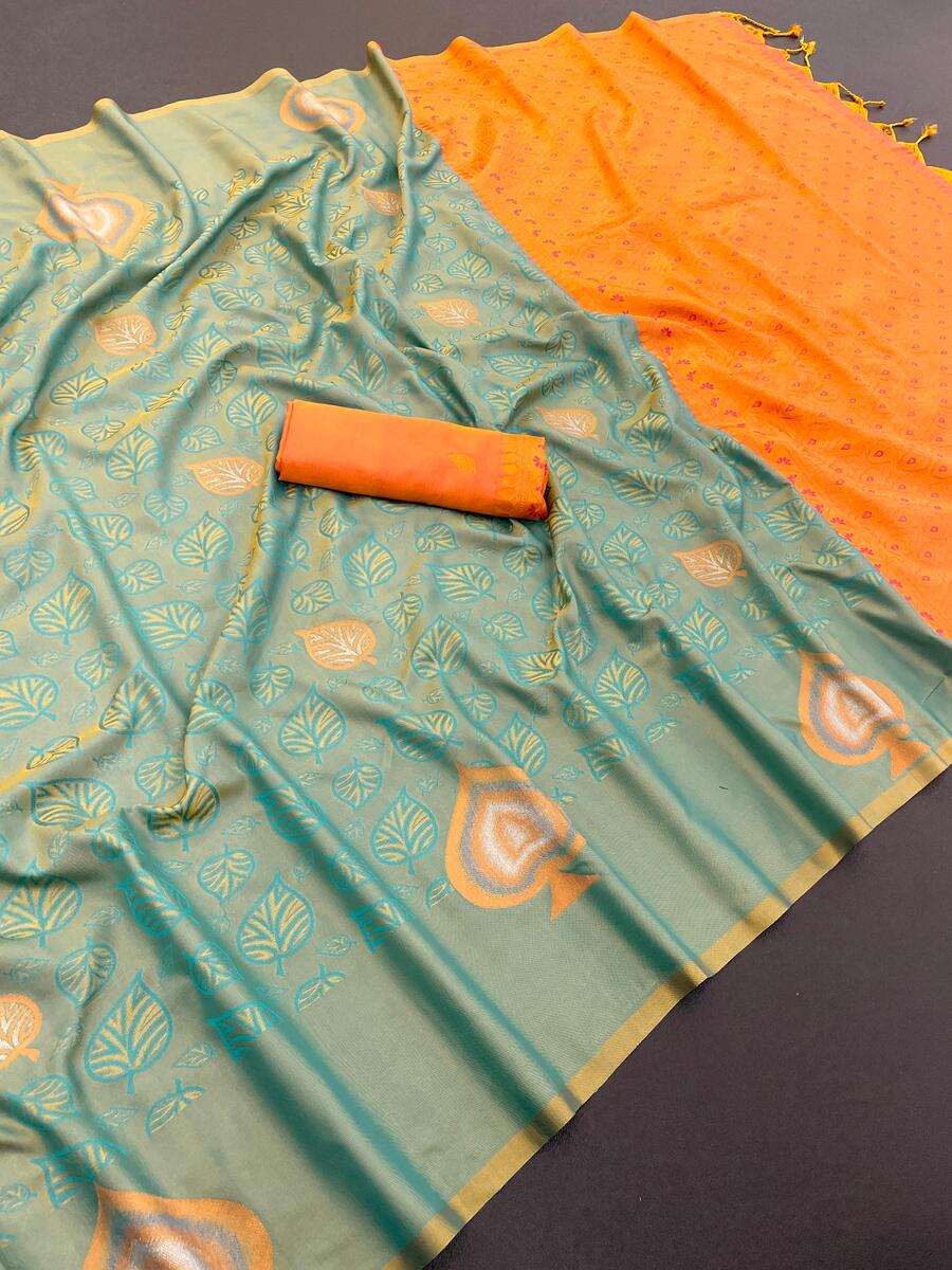 Whimsical Sea Green Soft Banarasi Silk Saree With Opulent Blouse Piece