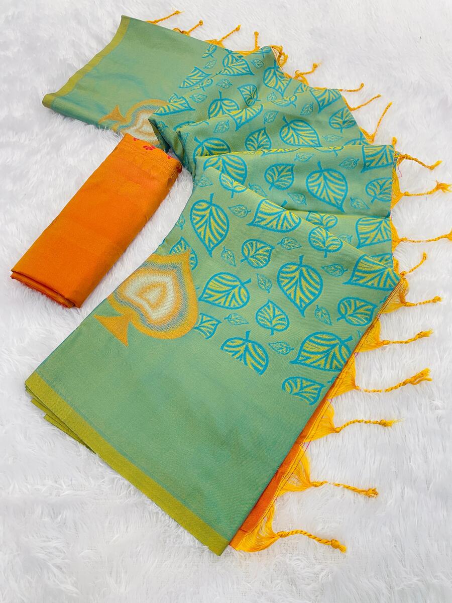 Whimsical Sea Green Soft Banarasi Silk Saree With Opulent Blouse Piece