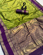 Vestigial Mehndi Soft Banarasi Kathpadar Silk Saree With Alluring Blouse Piece