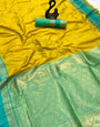Luminous Mustard Soft Banarasi Kathpadar Silk Saree With Diaphanous Blouse Piece