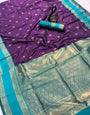 Jubilant Purple Soft Banarasi Kathpadar Silk Saree With Sophisticated Blouse Piece