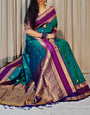 Evocative Rama Soft Banarasi Kathpadar Silk Saree With Cynosure Blouse Piece