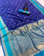 Marvellous Royal Blue Soft Banarasi Kathpadar Silk Saree With Girlish Blouse Piece