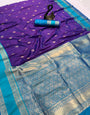 Glowing Royal Purple Soft Banarasi Kathpadar Silk Saree With Lagniappe Blouse Piece