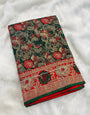Bucolic Dark Green Soft Banarasi Silk Saree With Engrossing Blouse Piece