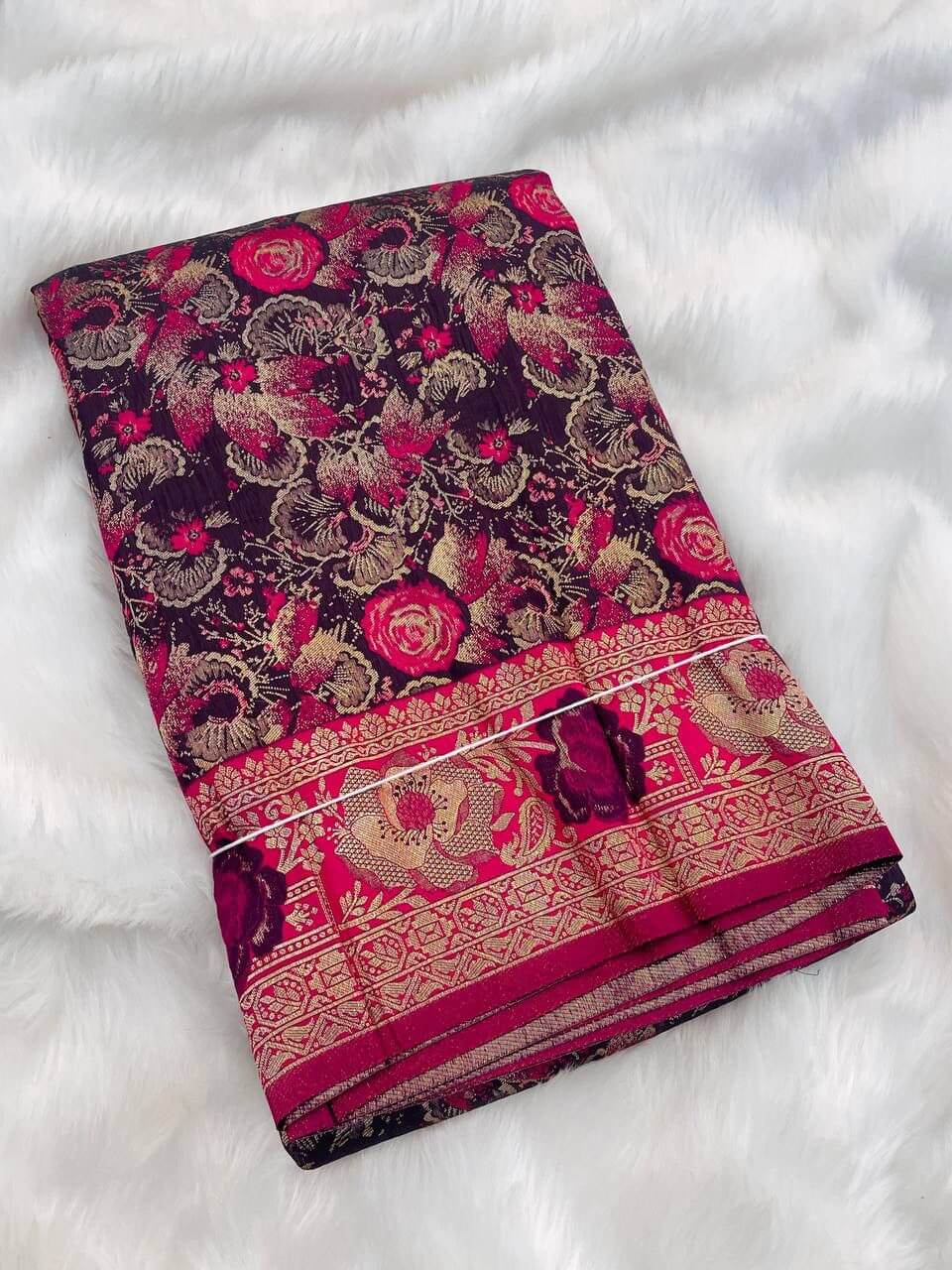 Demure Wine Soft Banarasi Silk Saree With Scrupulous Blouse Piece