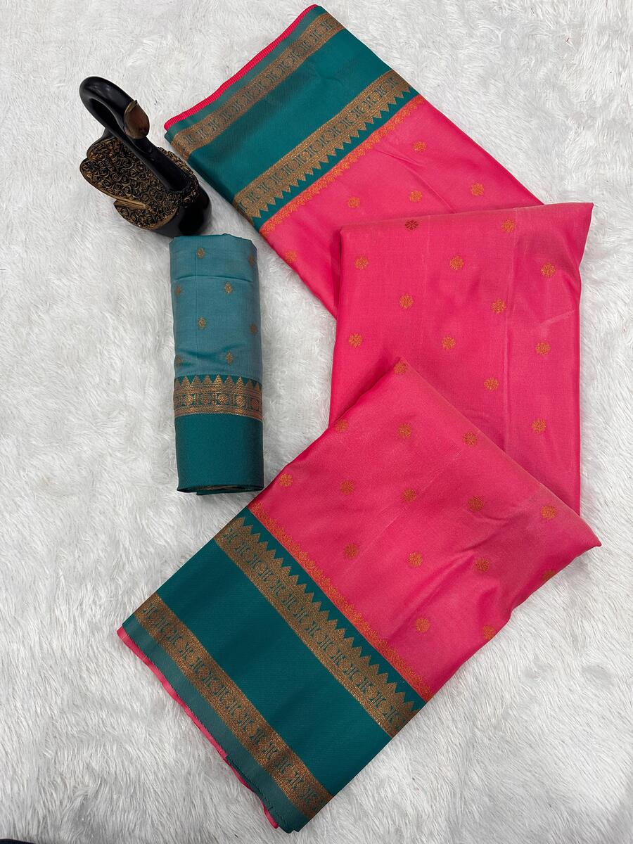 Desuetude Dark Pink Soft Banarasi Silk Saree With Beleaguer Blouse Piece