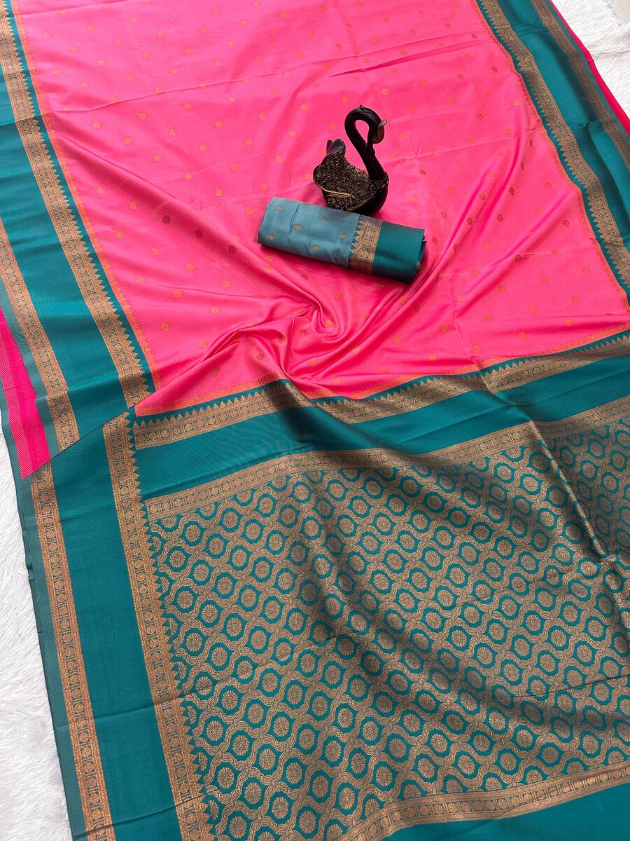 Desuetude Dark Pink Soft Banarasi Silk Saree With Beleaguer Blouse Piece