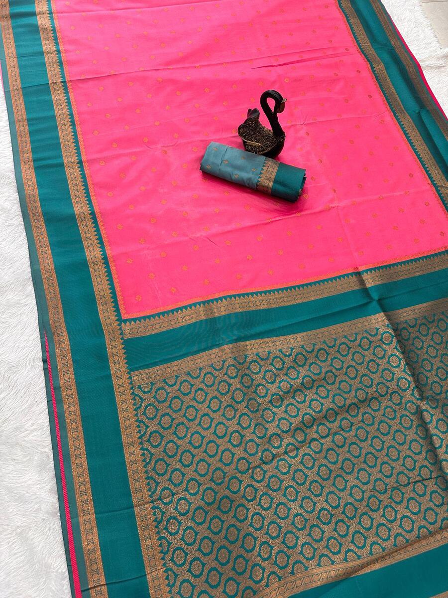 Desuetude Dark Pink Soft Banarasi Silk Saree With Beleaguer Blouse Piece