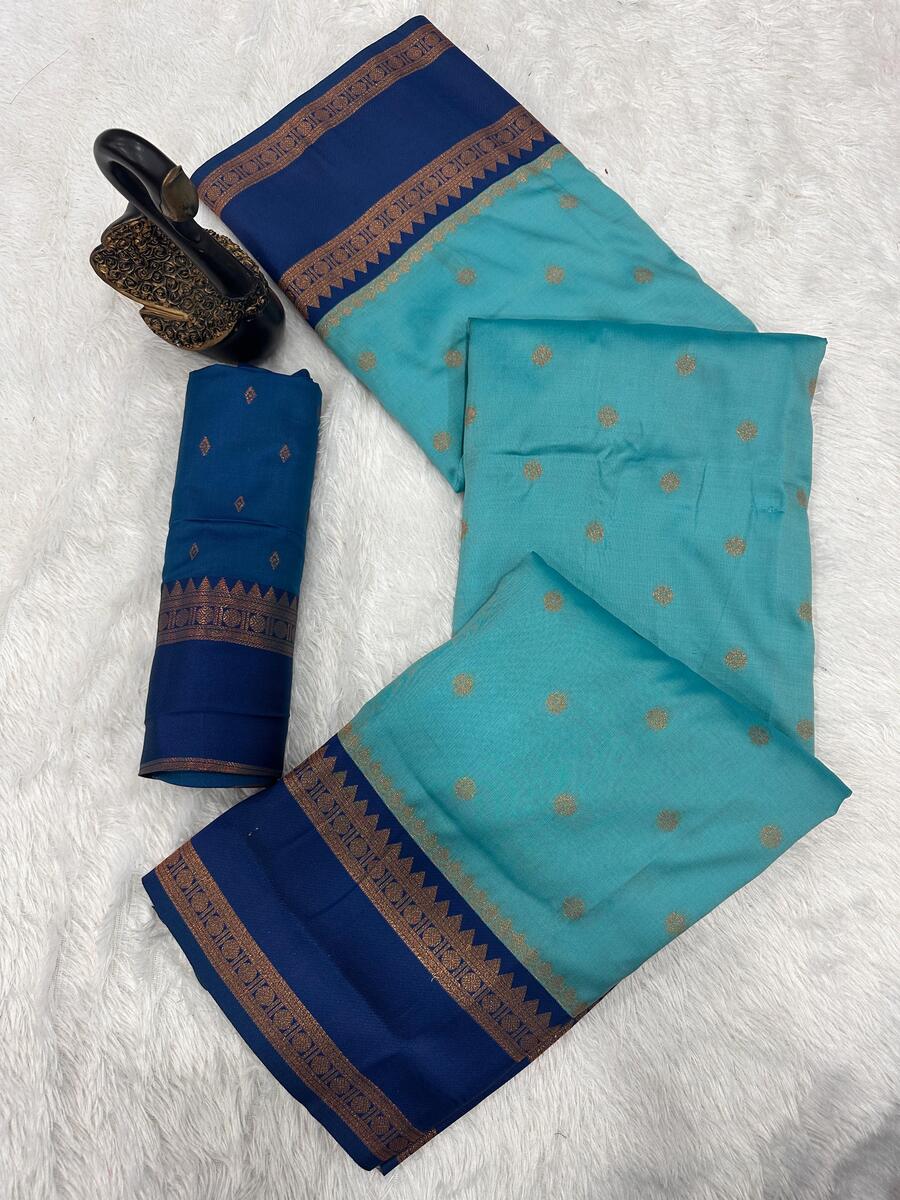 Nectarous Firozi Soft Banarasi Silk Saree With Ephemeral Blouse Piece