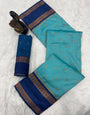 Nectarous Firozi Soft Banarasi Silk Saree With Ephemeral Blouse Piece