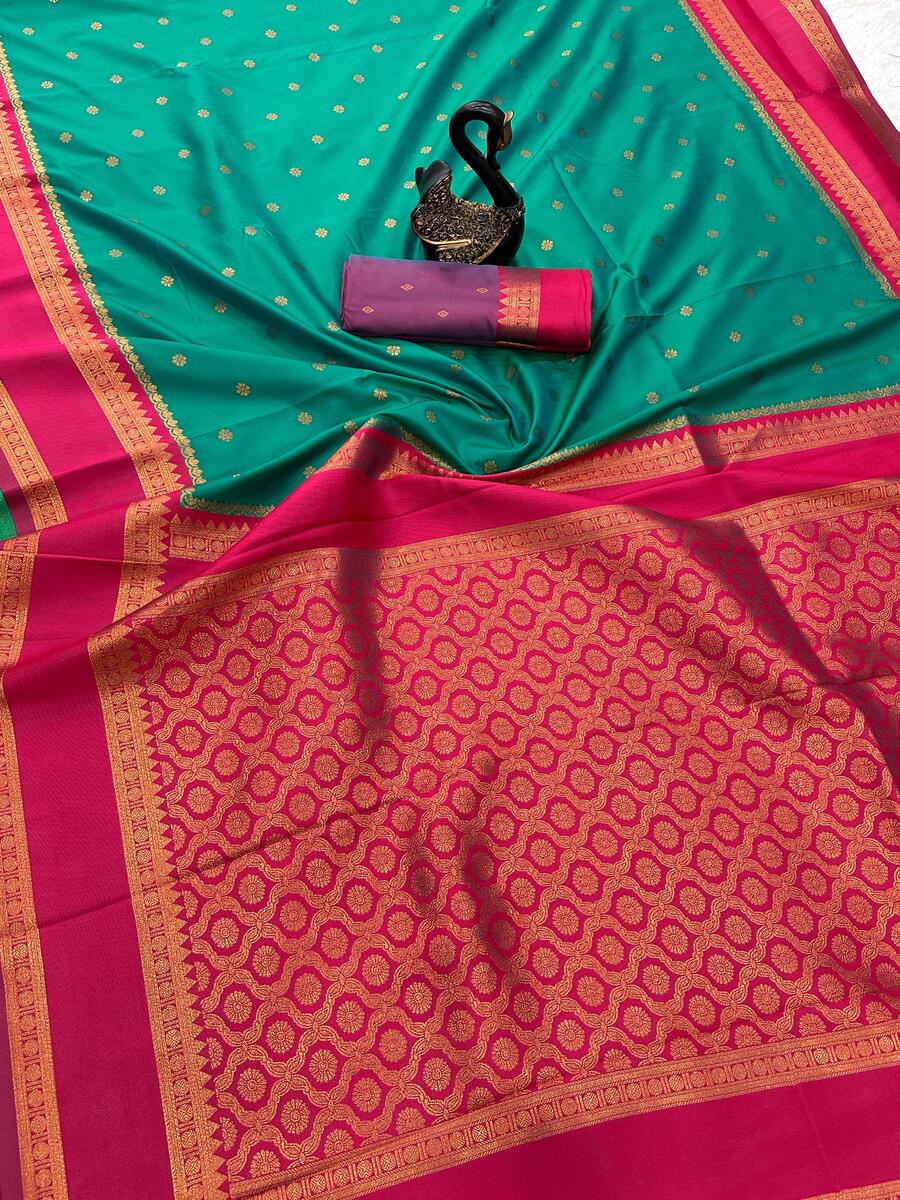Staggering Green Soft Banarasi Silk Saree With Fugacious Blouse Piece
