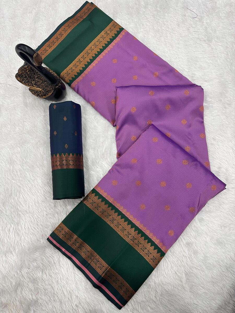 Chatoyant Lavender Soft Banarasi Silk Saree With Seraglio Blouse Piece