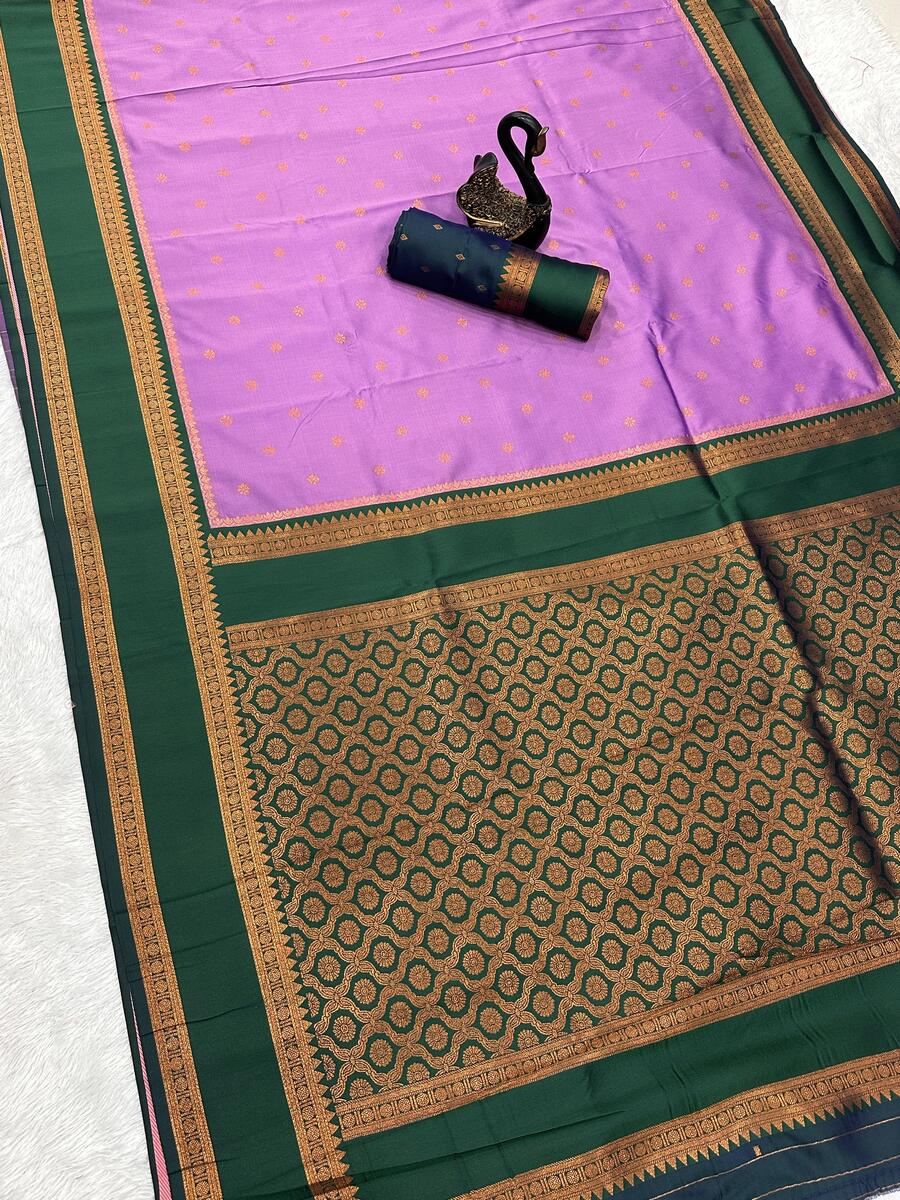 Chatoyant Lavender Soft Banarasi Silk Saree With Seraglio Blouse Piece