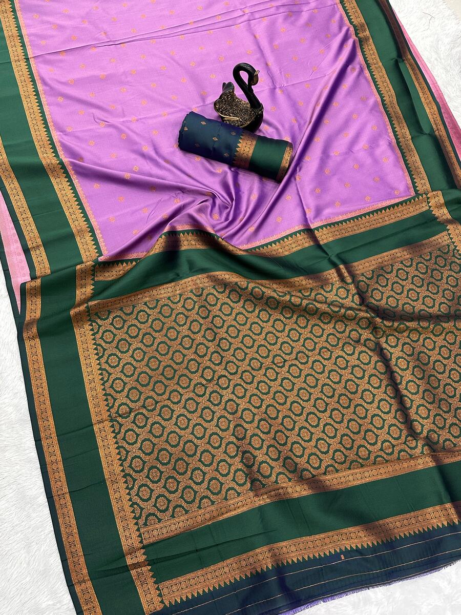 Chatoyant Lavender Soft Banarasi Silk Saree With Seraglio Blouse Piece