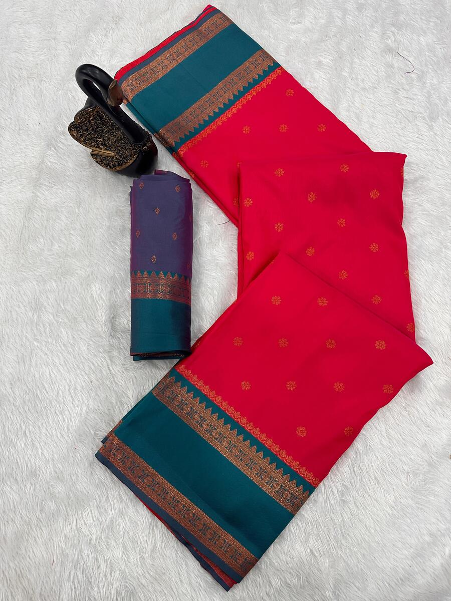 Demesne Magenta Soft Banarasi Silk Saree With Fancifull Blouse Piece