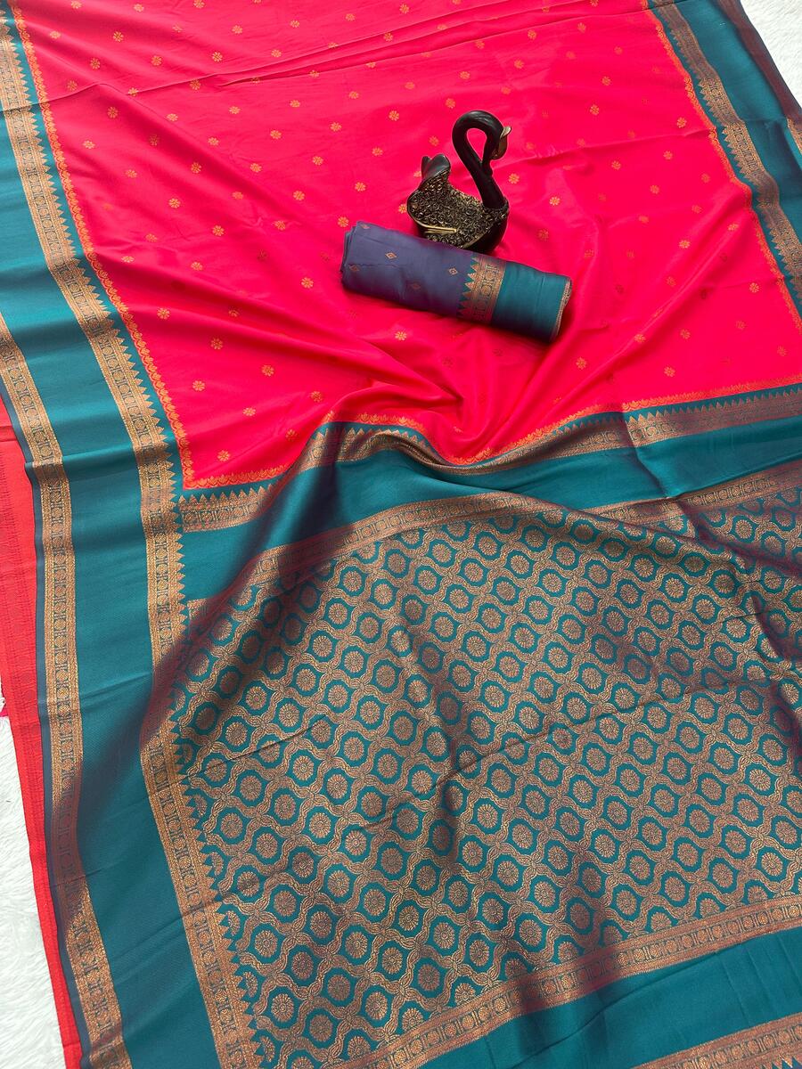 Demesne Magenta Soft Banarasi Silk Saree With Fancifull Blouse Piece