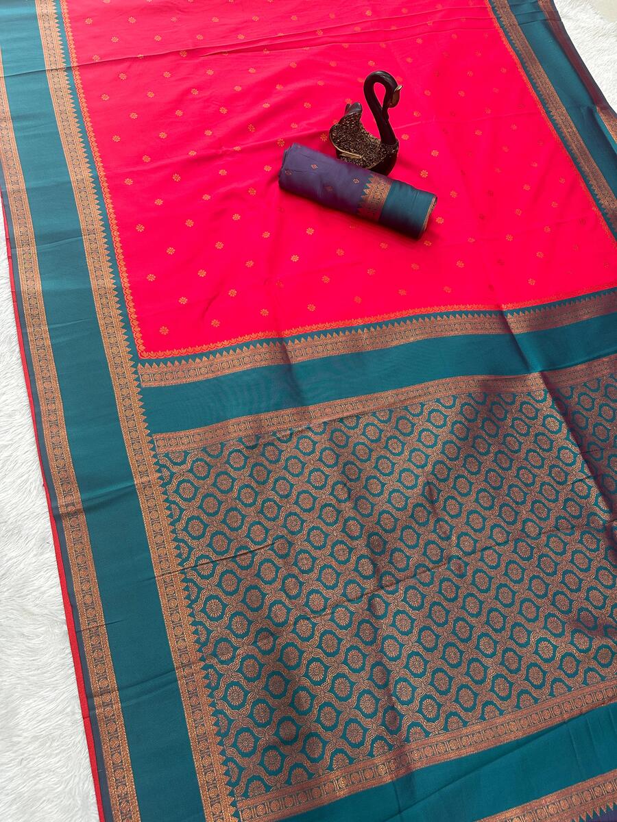 Demesne Magenta Soft Banarasi Silk Saree With Fancifull Blouse Piece