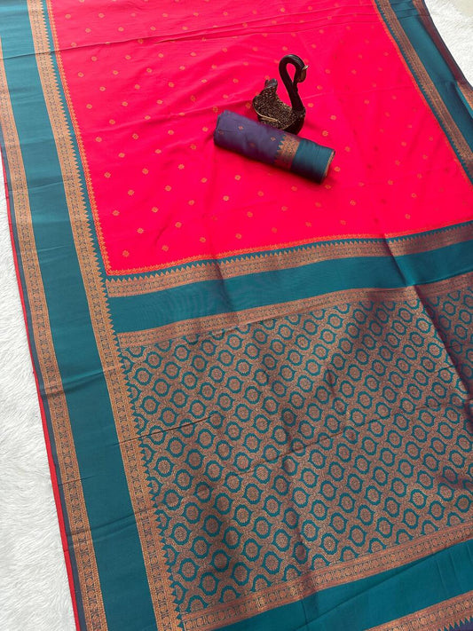 Demesne Magenta Soft Banarasi Silk Saree With Fancifull Blouse Piece