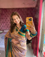 Super extravagant Peach Soft Banarasi Silk Saree With Glittering Blouse Piece