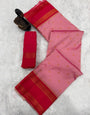 Zephyr Pink Soft Banarasi Silk Saree With Forbearance Blouse Piece