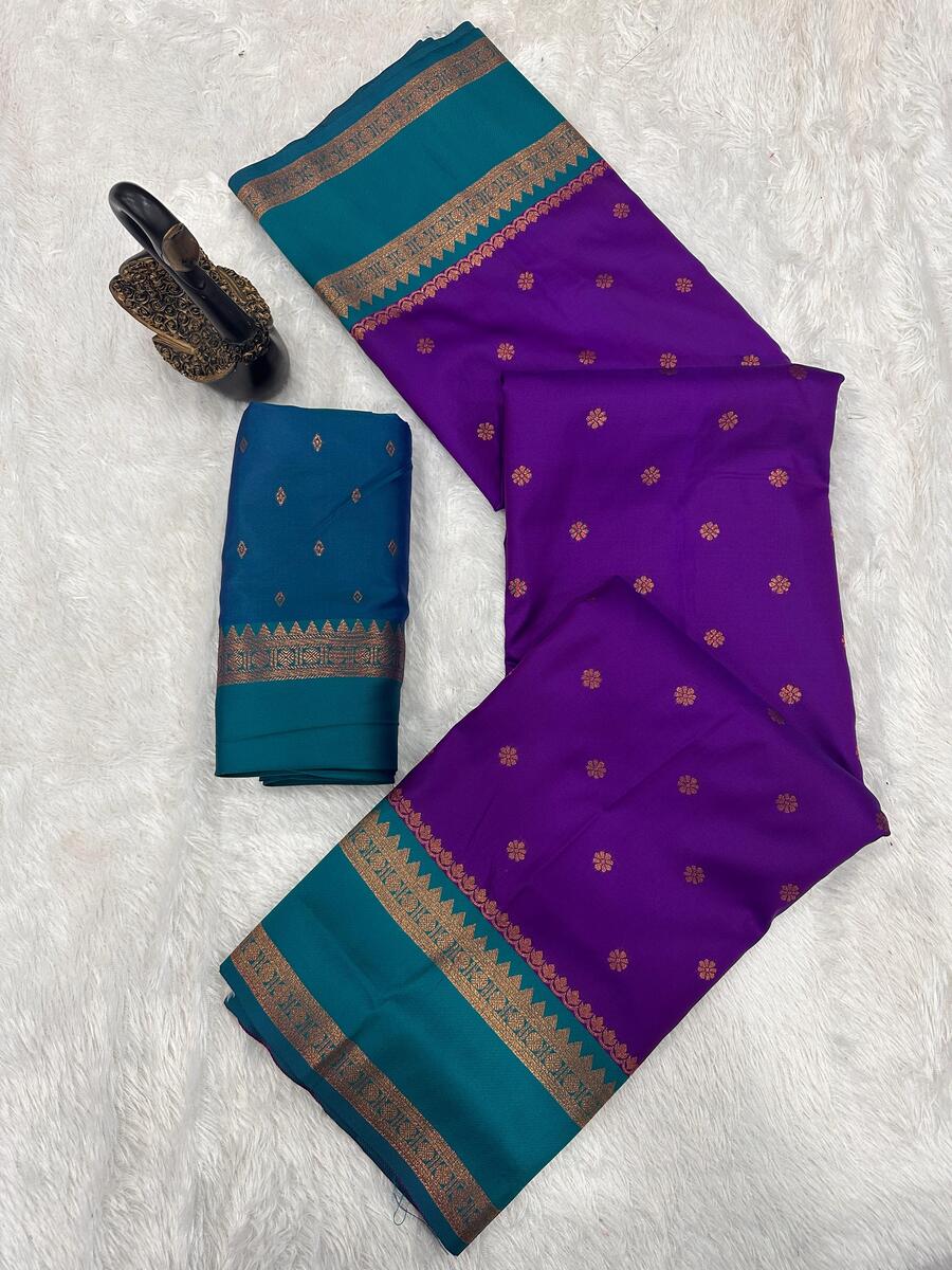 Vestigial Royal Purple Soft Banarasi Silk Saree With Lagniappe Blouse Piece