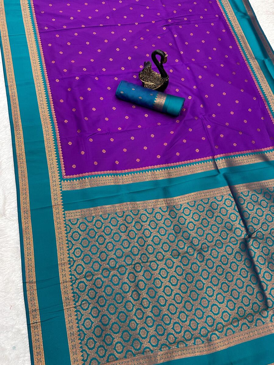Vestigial Royal Purple Soft Banarasi Silk Saree With Lagniappe Blouse Piece