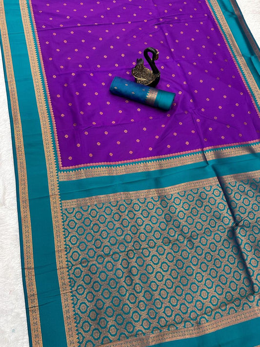 Vestigial Royal Purple Soft Banarasi Silk Saree With Lagniappe Blouse Piece