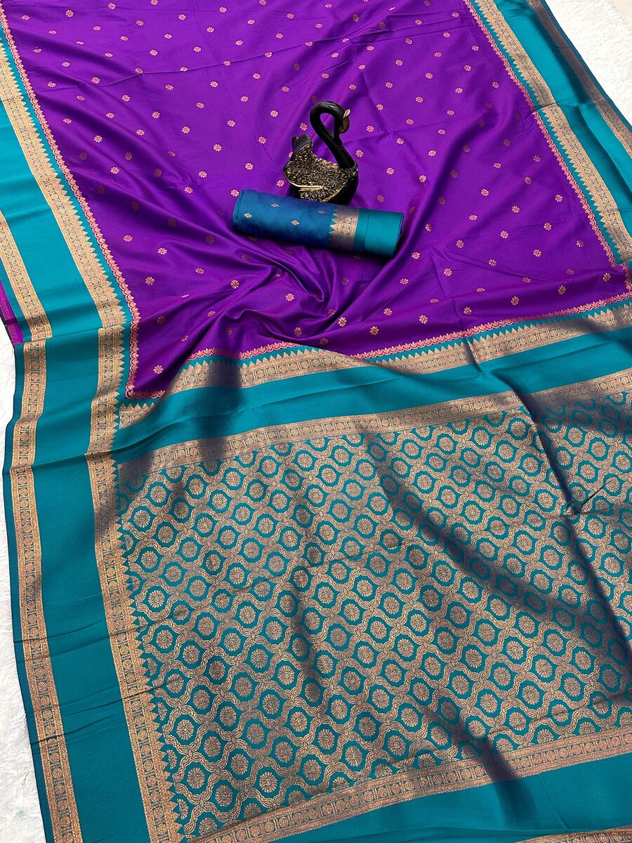 Vestigial Royal Purple Soft Banarasi Silk Saree With Lagniappe Blouse Piece