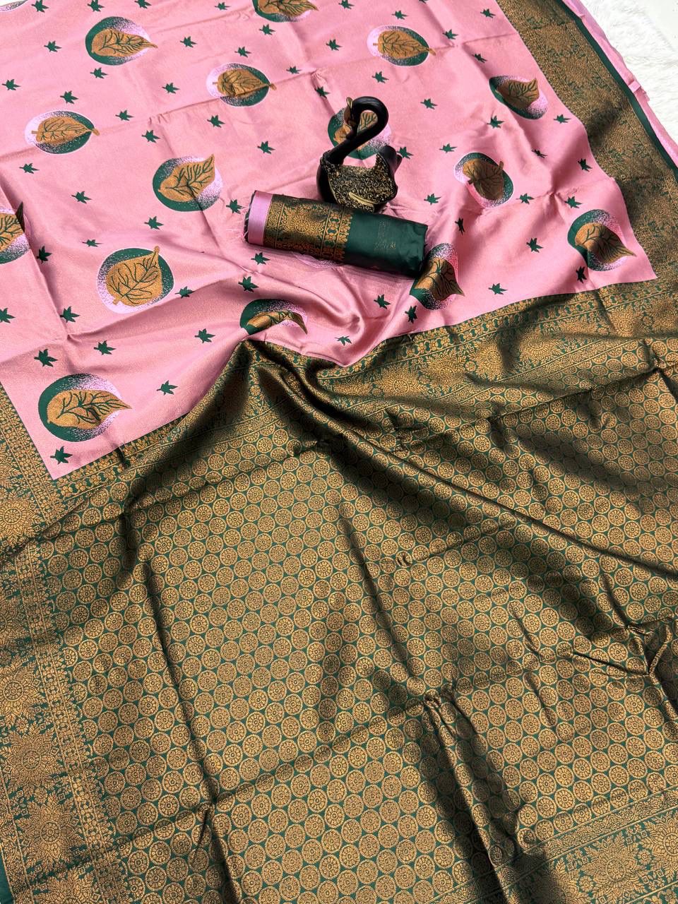 Gossamer Baby Pink Soft Silk Saree With Artistic Blouse Piece