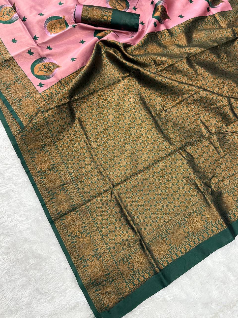 Gossamer Baby Pink Soft Silk Saree With Artistic Blouse Piece