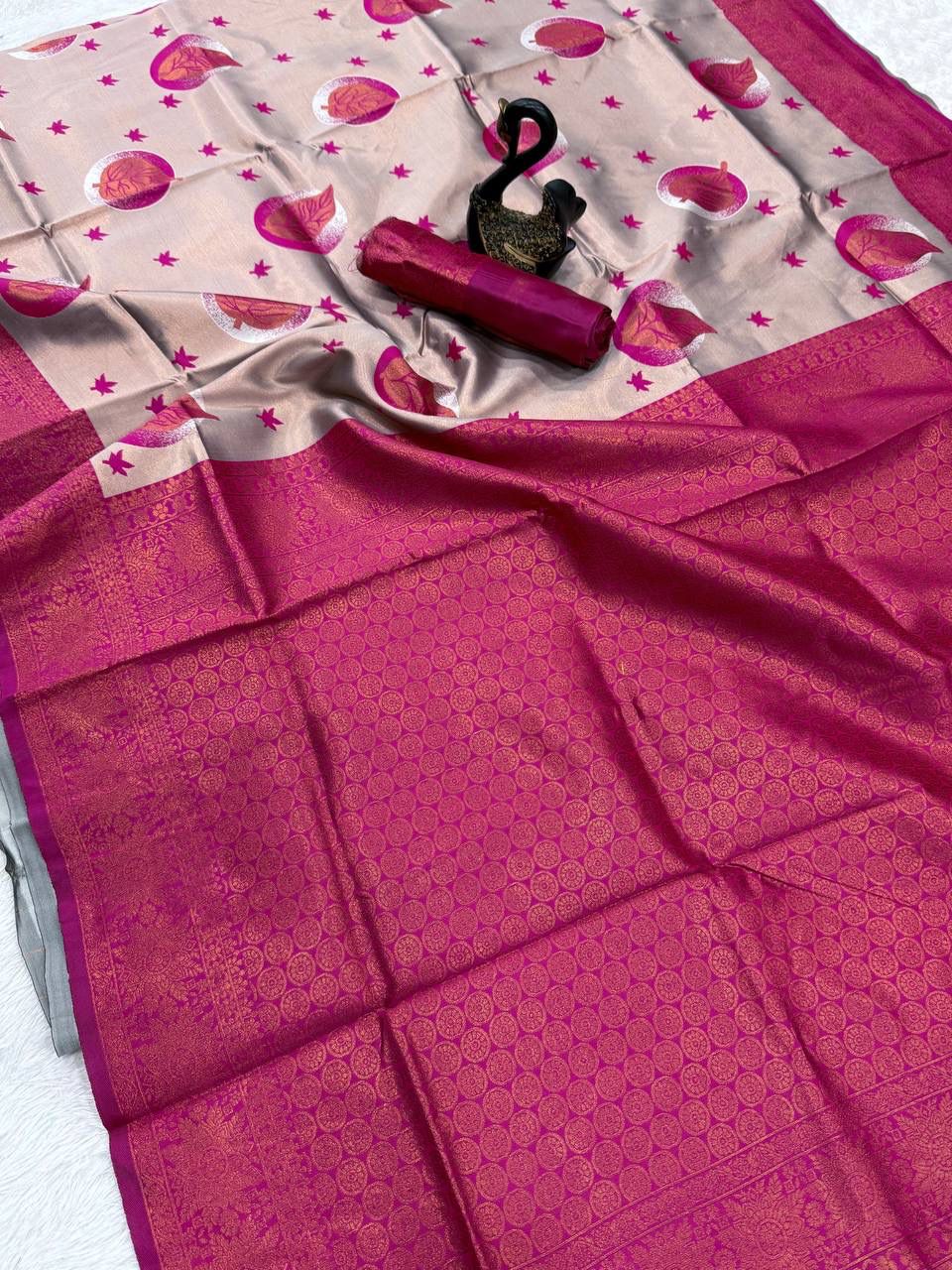 Woebegone Beige Soft Silk Saree With Moiety Blouse Piece