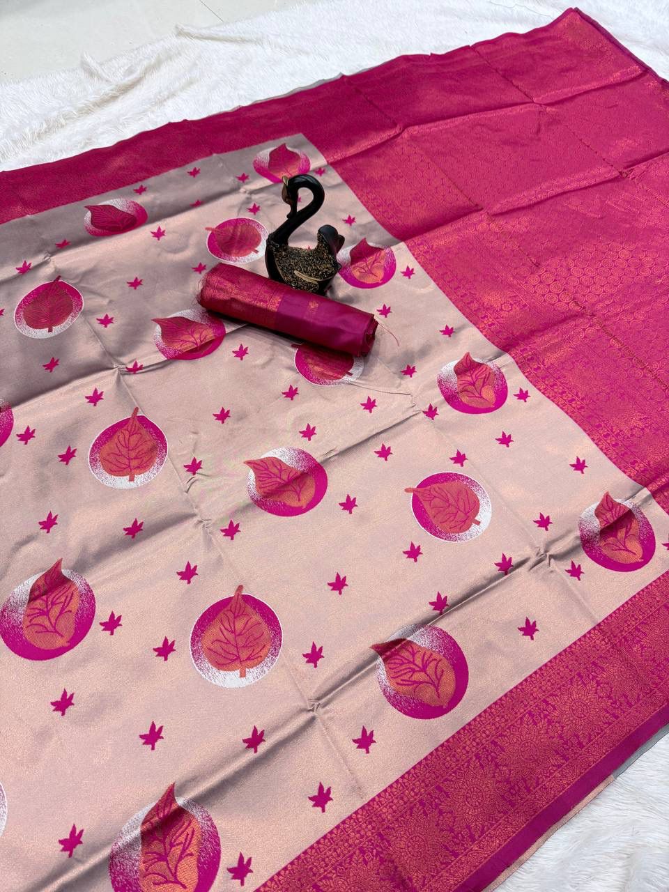 Woebegone Beige Soft Silk Saree With Moiety Blouse Piece