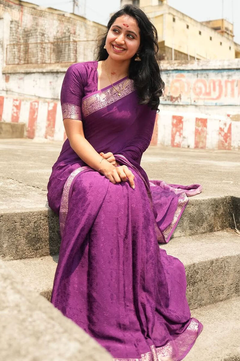 Dulcet Purple Soft Banarasi Silk Saree With Cynosure Blouse Piece