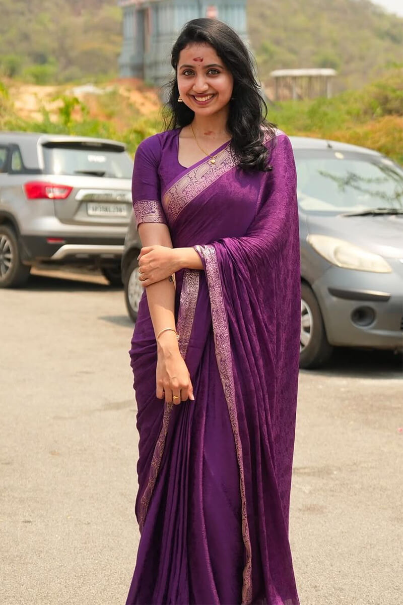 Dulcet Purple Soft Banarasi Silk Saree With Cynosure Blouse Piece