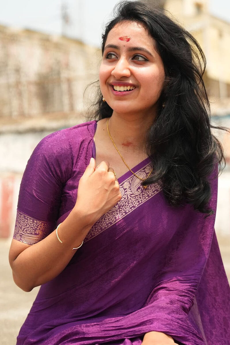 Dulcet Purple Soft Banarasi Silk Saree With Cynosure Blouse Piece