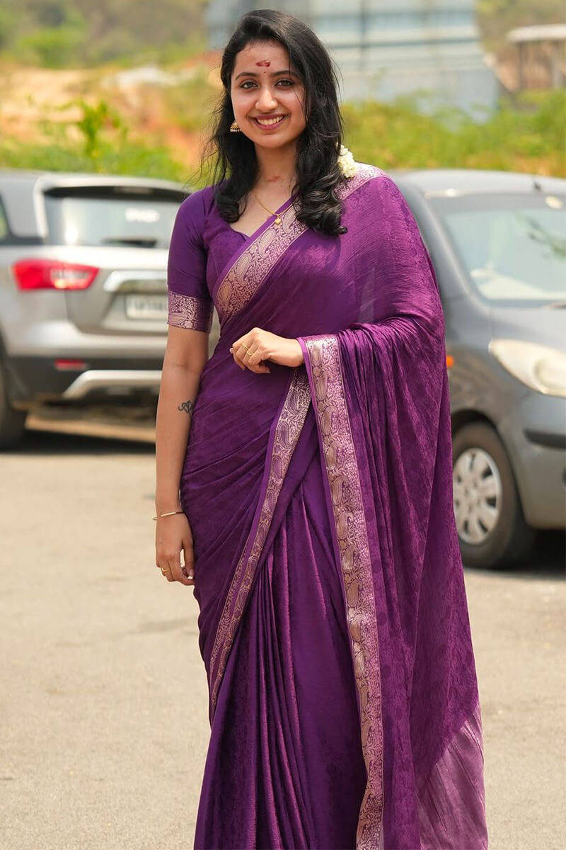 Dulcet Purple Soft Banarasi Silk Saree With Cynosure Blouse Piece