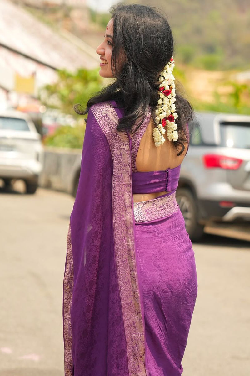 Dulcet Purple Soft Banarasi Silk Saree With Cynosure Blouse Piece