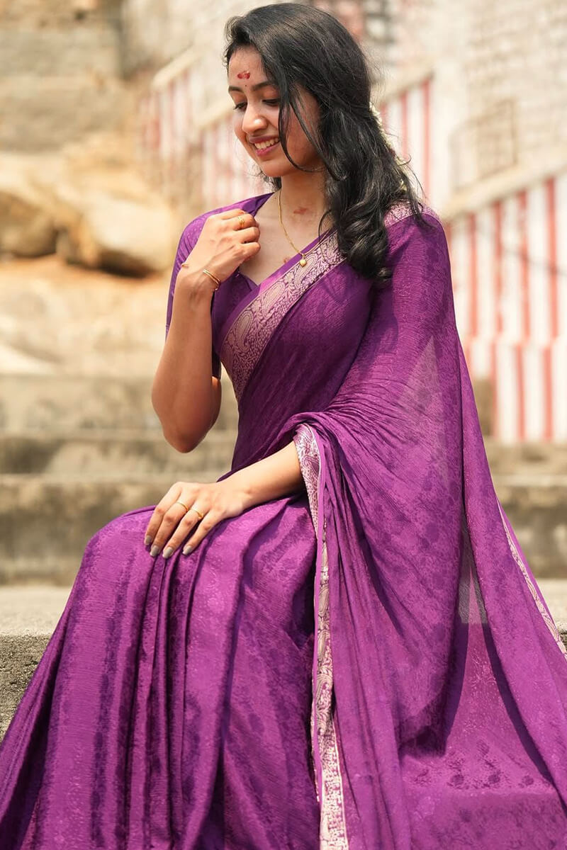 Dulcet Purple Soft Banarasi Silk Saree With Cynosure Blouse Piece