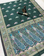 Luxuriant Dark Green Blue Soft Banarasi Silk Saree With Dissemble Blouse Piece