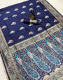 Fantabulous Navy Blue Soft Banarasi Silk Saree With Scrumptious Blouse Piece
