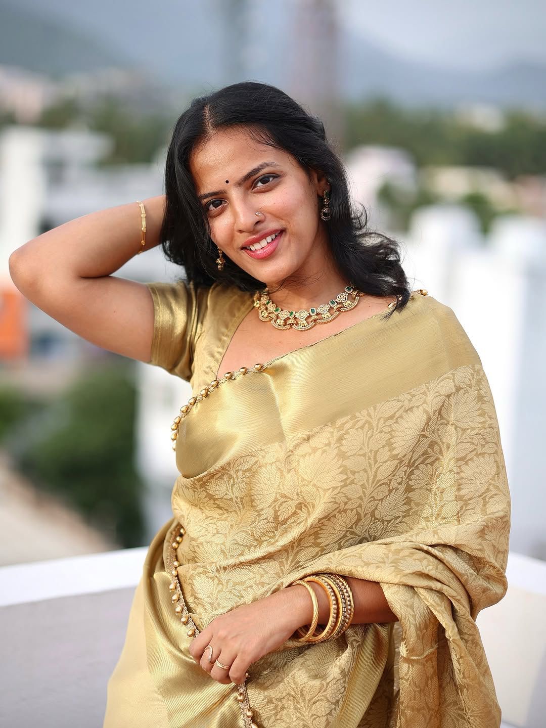 Twirling Golden Soft Tissue Silk Saree With Resonant Blouse Piece
